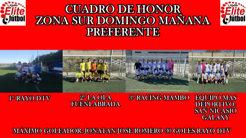 CUADRO DE HONOR. ZONA SUR DOMINGO MAÑANA PREFERENTE